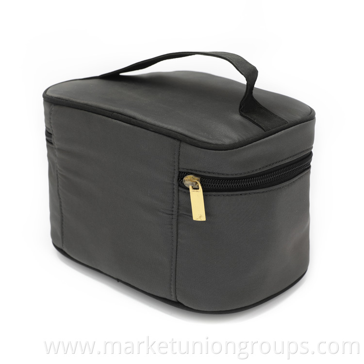 Large Capacity Bow Gray Polyester Plain Cosmetic Makeup Brush Portable Bags Case with Mirror